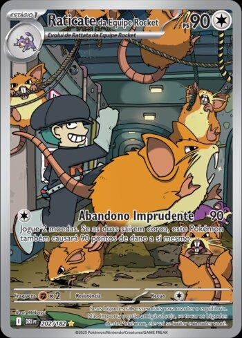 Carta Pokémon Rivais Predestinados Raticate da Equipe Rocket (DRI202) em condição Near Mint (NM), original e autêntica — imagem ilustrativa — Universo Cards