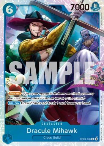 Carta One Piece Premium Booster 02 Dracule Mihawk (OP09-048) Reprint em condição Near Mint (NM), original e autêntica — imagem ilustrativa — Universo Cards