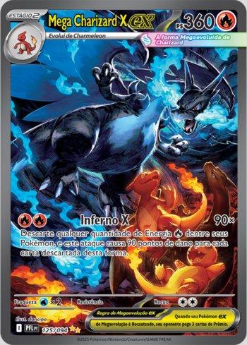 Carta Pokémon Mega Charizard X ex (PFL125) de Fogo Fantasmagórico em condição Near Mint (NM), original e autêntica - imagem ilustrativa - Universo Cards