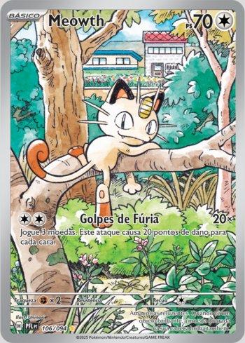 Carta Pokémon Phantasmal Flames Meowth (PFL106) em condição Near Mint (NM), original e autêntica — imagem ilustrativa — Universo Cards