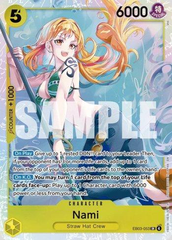 Carta One Piece Extra Booster 03 Heroines Edition Nami (EB03-053) em condição Near Mint (NM), original e autêntica — imagem ilustrativa — Universo Cards