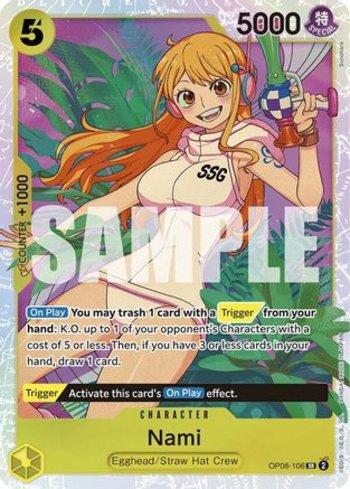 Carta One Piece Two Legends Nami (OP08-106) em condição Near Mint (NM), original e autêntica — imagem ilustrativa — Universo Cards