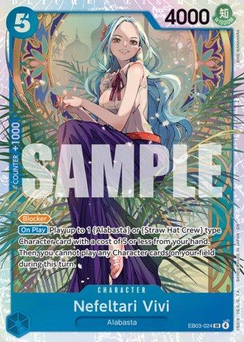 Carta One Piece Extra Booster 03 Heroines Edition Nefeltari Vivi (EB03-024) em condição Near Mint (NM), original e autêntica — imagem ilustrativa — Universo Cards