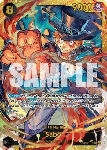 Carta One Piece Sabo (OP07-118) de 500 Years in the Future em condição Near Mint (NM), original e autêntica — imagem ilustrativa — Universo Cards