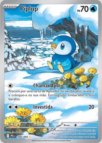 Carta Pokémon Fogo Fantasmagórico Piplup (PFL098) em condição Near Mint (NM), original e autêntica — imagem ilustrativa — Universo Cards