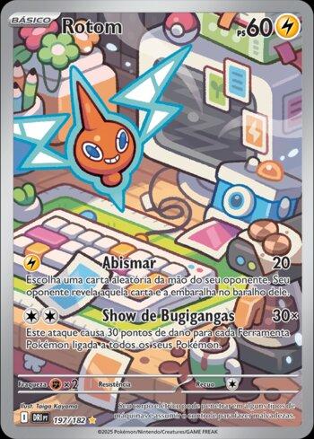 Carta Pokémon Rivais Predestinados Rotom (DRI197) em condição Near Mint (NM), original e autêntica — imagem ilustrativa — Universo Cards