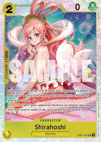 Carta One Piece Premium Booster 02 Shirahoshi (EB01-057) Reprint em condição Near Mint (NM), original e autêntica — imagem ilustrativa — Universo Cards