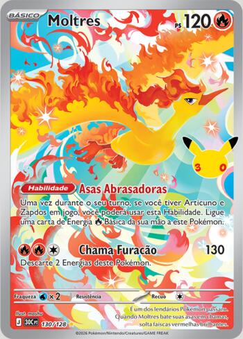 Pokémon - Megaevolução - Celebração de 30 Anos - Moltres (30C130) Ilustração Rara - NM