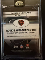 Verso do card Topps Chrome Black 2025 Colston Loveland RAU-CL, Rookie Autograph Card, Chicago Bears