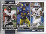Card Topps Flagship Football 2026 #285 2025 NFC Rushing Leaders com Bijan Robinson, Kyren Williams e Jahmyr Gibbs, frente