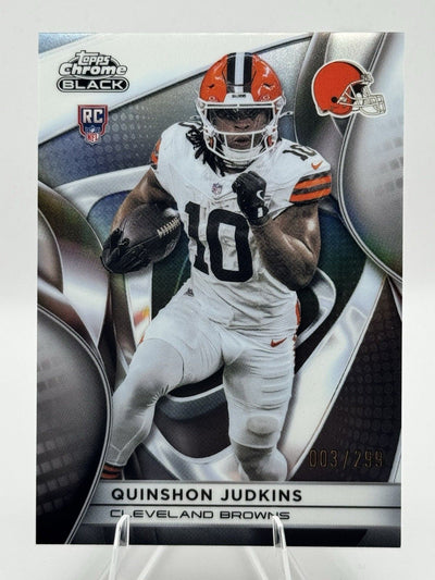 Card Topps Chrome Black 2025 Quinshon Judkins Cleveland Browns Rookie Card RC Refractor numerado /299, frente